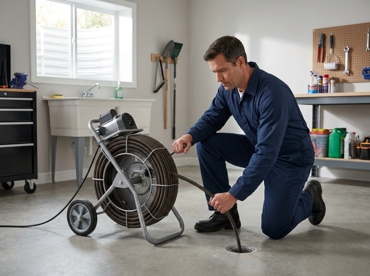 Drain cleaning with an auger machine